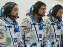 (L-R) Space travelers Aidyn Aimbetov, Sergey Volkov, RU3DIS, and Andreas Mogensen, KG5GCZ, during final training for their Soyuz flight. [ESA photo]